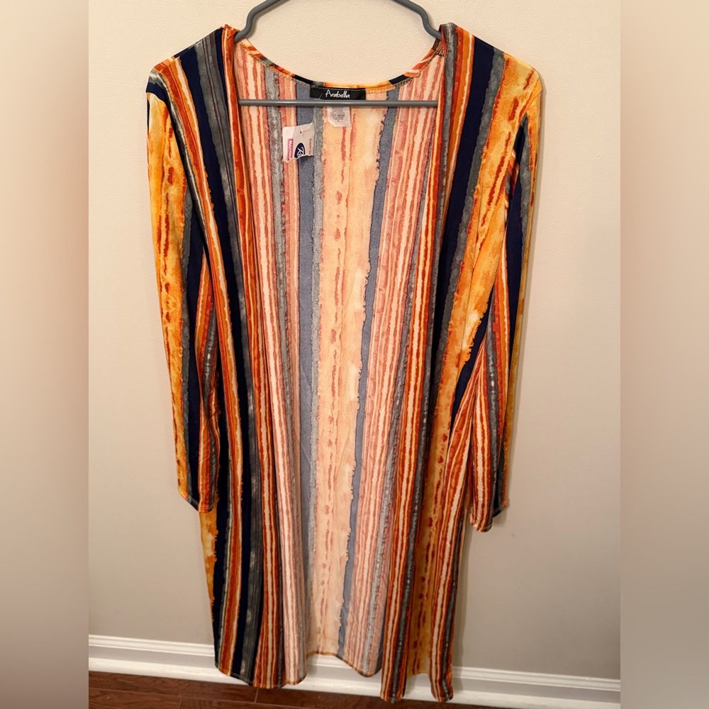 💗 NWT Long Dress Cardigan Multicolor Stripes Size L NWT